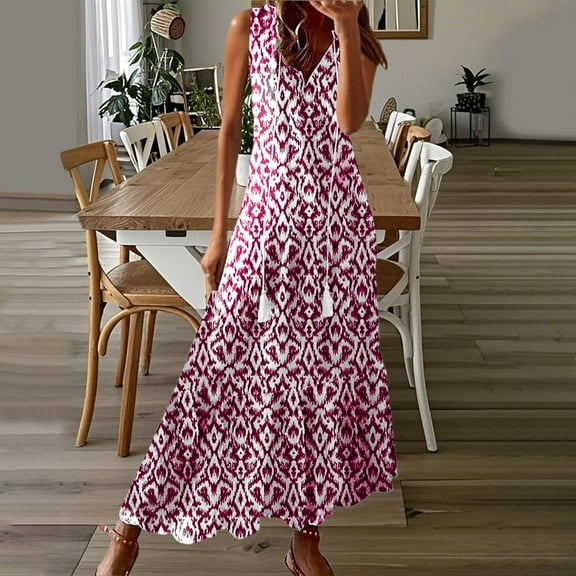 Casual Summer Dresses for Women, Fashionable Women's Casual Spring/summer Sleeveless Printed Dress(Hot Pink,M)