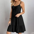 thumbnail image 1 of Casual Summer Dresses for Women New Ladies' Summer V-Neck Strap Solid Color Dress Black S-3Xl, 1 of 9