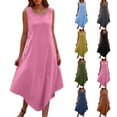 thumbnail image 1 of Casual Summer Dresses for Women Solid Color Loose Sleeveless Round Neck Side Buttons Irregular Dress Loose Flowy Beach Sundress, 1 of 8