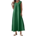 thumbnail image 1 of Casual Summer Dresses for Women Texture Sleeveless Seaside Dress Sleeveless V-neck Dress A-Line Party Dress with Pockets, 1 of 4