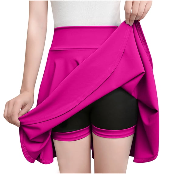 Casual Summer Midi Skirts for Women 2025 New Women's Basic A-Line Skirt Summer Shorts Skirt School Pleated Casual Mini Skater Plus Size Flared Skirt Pinks L