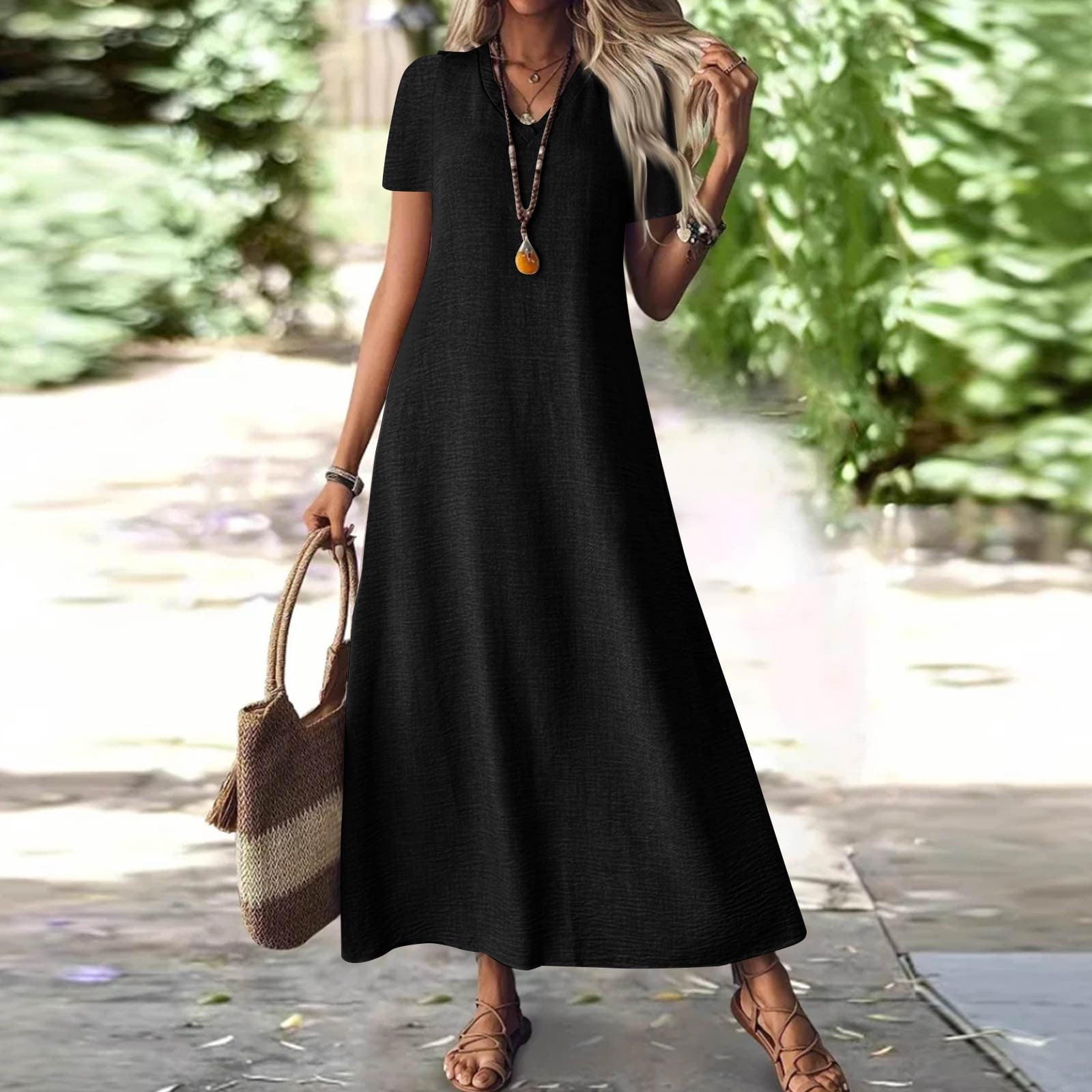 Suining Casual Summer Modest Long Flowy Beach Vacation Dresses Casual Summer Modest Long Flowy Beach Vacation Dresses,Maxi Shirt Dresses  for Women 2025,Long Linen Dress Black XL - Walmart.com