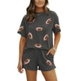 thumbnail image 1 of Casual Summer Outfit: Carbon Grey Sequin Football Patch Short Set for Women | [ZhiHiMeRi] | XL, 1 of 5