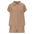 thumbnail image 1 of Casual Summer Outfits for Women Save Big Womens Casual 2 Piece Outfits Cotton Linen Sets Button Down Shirt Shorts Resort Wear 2025 Pajama Beach Coverup Set New Khaki XL, 1 of 6