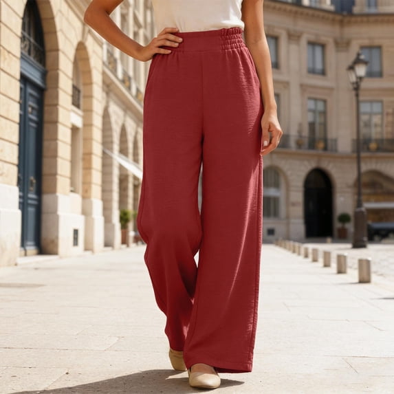 Casual Summer Pants Loose Straight Leg Trousers With Pockets Lace Trim And Pleated Detail Comfortable Flowy Bottoms