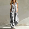 thumbnail image 1 of Casual Summer Sleeveless Jumpsuit With V-Neck Button Front And Striped Pattern, Solid Loose Fit, 1 of 7