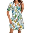 thumbnail image 1 of Casual Summer Sundress for Women Short Sleeve Floral DressCrewneck Loose Fit A-Line Dress for Vacation Beach, 1 of 4