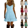 thumbnail image 1 of Casual Summer Sundresses Sleeveless Travel Vacation Sundress Womens Solid Color Linen Dress With Ruffled Suspender Skirt White L, 1 of 7