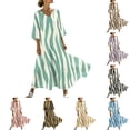 thumbnail image 1 of Casual Summer Sundresses Women's V-Neck Striped Print Three-Quarter Sleeve Maxi Dress Bohemian Flowy Casual Mint Green Xl, 1 of 8