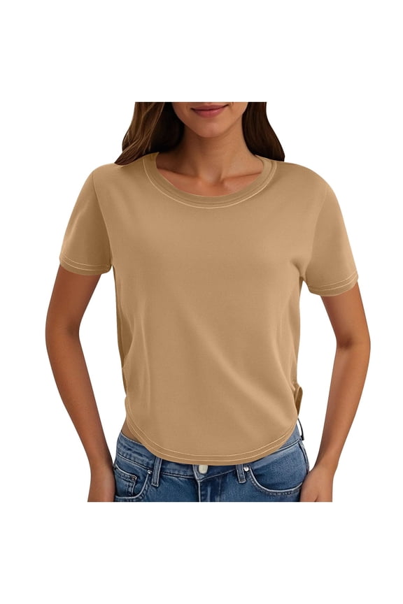 Casual Summer Tops for Women Dressy Short Sleeve High Low Loose T Shirt Basic Crewneck Solid Color Lounge Tees