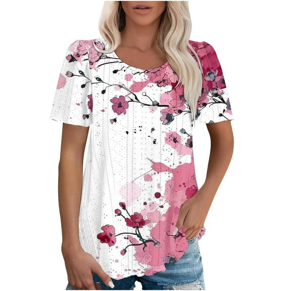 Casual Summer Tops for Women Over 50 White Lace Blouses for Women Dressy Short Sleeve Shirts for Women Fitted