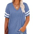 thumbnail image 1 of Casual Summer Tops for Women V Neck T Shirts Short Sleeve Tunic Tops Loose Fit Women's Striped Strappy V-neck Color-Plaid T-shirt, 1 of 5