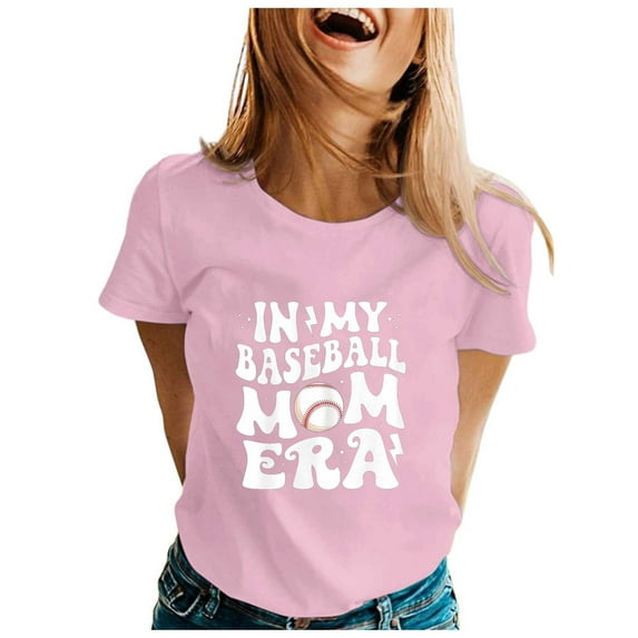 Casual Summer Tshirts For Women Fashion Baseball Mom Theme Printed Round Neck Short Sleeve T Shirt