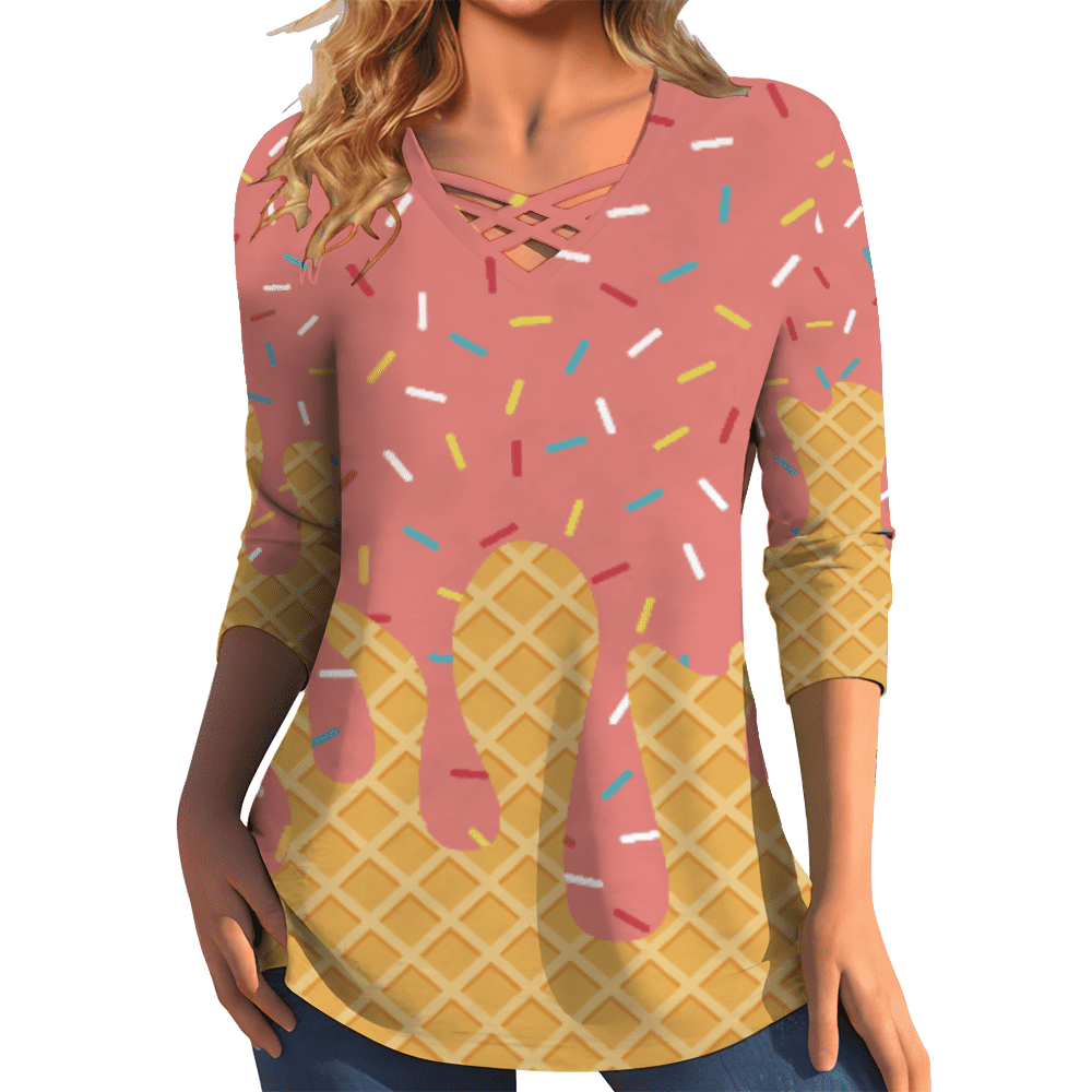 Casual V-Neck Short-Sleeved Shirt - Solid Color Summer Top main image 1