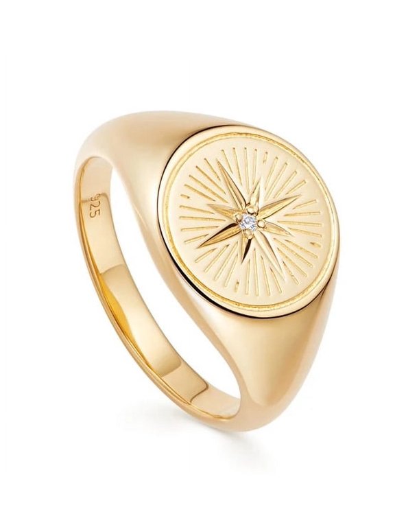 Casual Sun Shine Signet Ring 1.5 CT Round Celestial Ring Yellow Gold Plated Starburst Ring