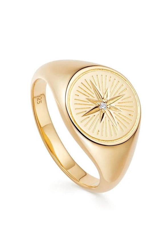 Casual Sun Shine Signet Ring 1.5 CT Round Celestial Ring Yellow Gold Plated Starburst Ring