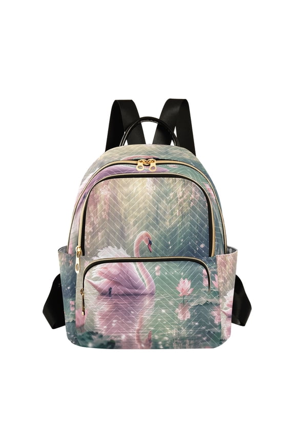 Casual Swan on Pond with Flowers Backpack for School,College and Travel, Water Resistant Bookbag,