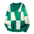 thumbnail image 1 of Casual Sweater for Men Checkered Patterned Pullover Tops Versatile Fall Long Sleeve Outfit Crewneck Sweatshirt Green 2XL, 1 of 4