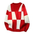 thumbnail image 1 of Casual Sweater for Men Checkered Patterned Pullover Tops Versatile Fall Long Sleeve Outfit Crewneck Sweatshirt Red 2XL, 1 of 4