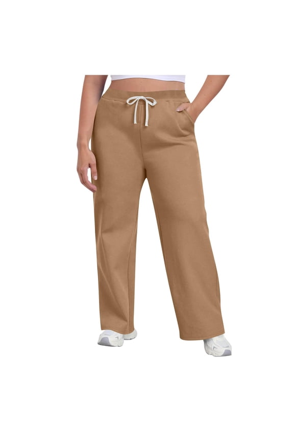 Casual Sweatpants For Women Elastic Waist Solid Color Drawstring Plus Size Sports Casual Athletic Joggers With Pockets