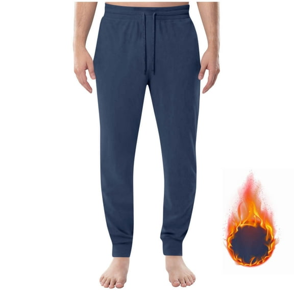 Casual Sweatpants for Men Tapered Leg Pants with Pockets and Drawstring Elastic Waist Solid Color Thermal Warm Loungewear Athletic Pajama Trousers