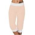 thumbnail image 1 of Casual Sweatpants for Women Outdoor Elastic Waist Color Block Capris Pants with Pocket Joggers Lounge Workout Trousers, Beige, L, 1 of 6