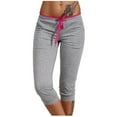 thumbnail image 1 of Casual Sweatpants for Women Outdoor Tie Waist Color Block Capris Pants with Pocket Joggers Lounge Workout Trousers, Gray, XL, 1 of 5
