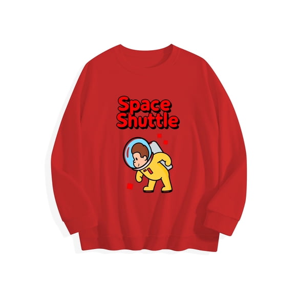 Casual Sweatshirt: Fun Astronaut and "Space Shuttle" Graphic Long Sleeved Round Neck Top