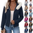 thumbnail image 1 of Long Sleeve Sweatshirt for Women Solid Color Trim Hooded Zip Up Sweatshirt Jacket Loose Casual Coat S, 1 of 10