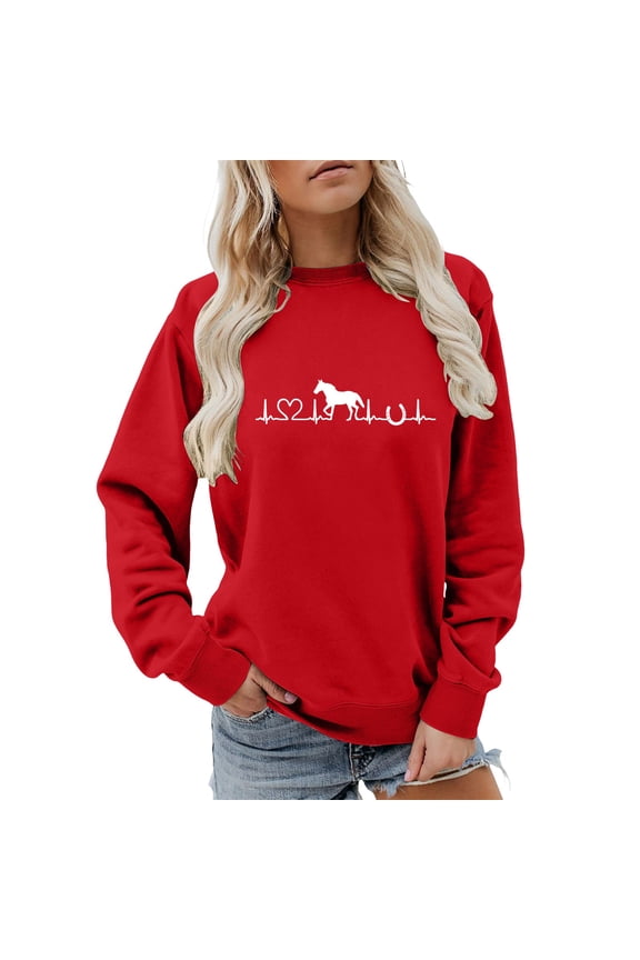 Casual Sweatshirt for Women Long Sleeve Crewneck Fall Clothes Fashion Trendy Outfits Oversized Comfy Pullover Winter Basic