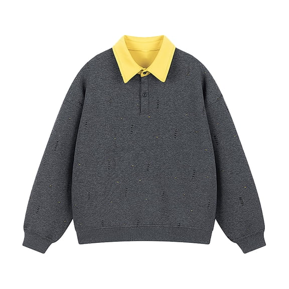 Casual Sweatshirts for Men Fall Trendy Plain Pullover Tops Loose Crewneck Sweatshirt Tops Long Sleeve Mens Clothes (2XL, Dark Gray|Collared)