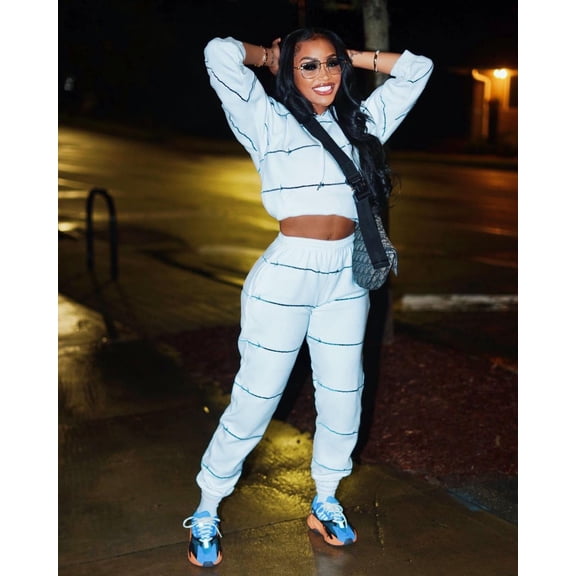 Casual Sweatsuit Long Sleeves Top & Pant Set (L, White)