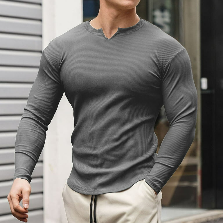 Casual T Shirts For Men Leisure Sports Fitness Tops Long Sleeves Pullover  Men's Solid Color Blouse Outdoor Activewear 