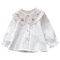 thumbnail image 1 of Casual T Shirts for Tween Kids New Toddler Kids Girls Embroidered Blouses Tops Long Sleeved Casual Tops Cute Collared Button down Shirts White 5 Years, 1 of 3