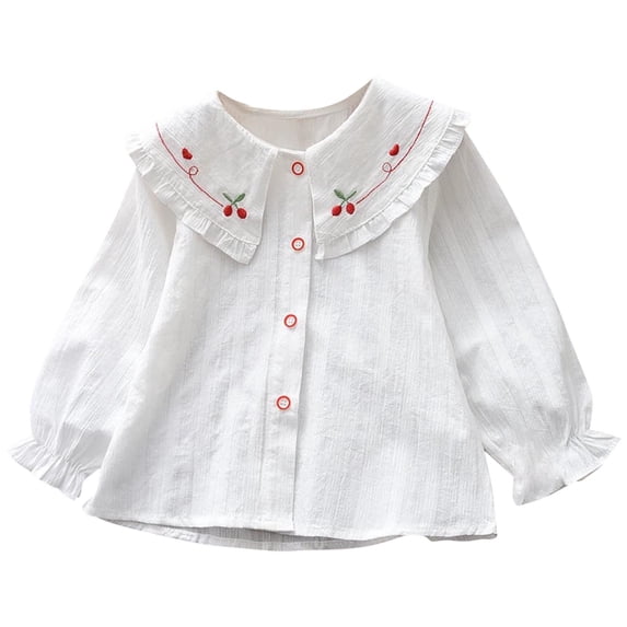 Casual T Shirts for Tween Kids New Toddler Kids Girls Embroidered Blouses Tops Long Sleeved Casual Tops Cute Collared Button down Shirts White 5 Years