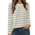 thumbnail image 1 of Casual T-Shirts Womens Long Sleeve Striped Tops Crew Neck Loose Fit Fall Spring Pullover Tee Tshirts (L, Khaki), 1 of 6