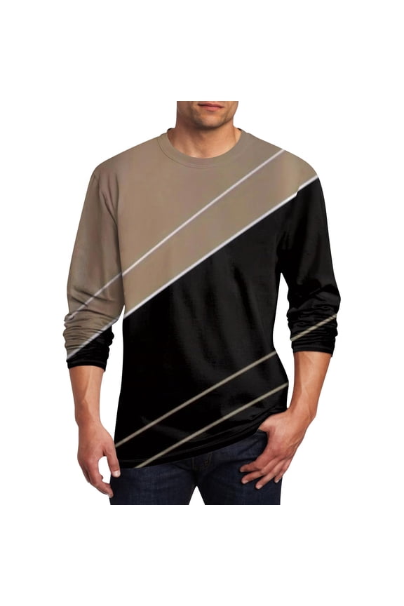 Casual T Shirts for Men Big and Tall M-5X Plus Size Long Sleeve Round Neck Pullover T-Shirts Basic Color Block Comfort Regular Loose Tops Tshirts