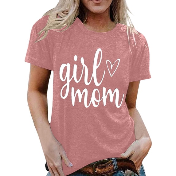 Casual T Shirts for Women Letter Print Short Sleeve Crew Neck Graphic Fashion Tunic Tops