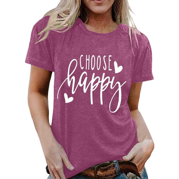 Casual T Shirts for Women Letter Print Short Sleeve Crew Neck Graphic Fashion Tunic Tops