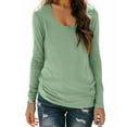 thumbnail image 1 of Casual T-Shirts for Women Long Sleeve Scoop Neck Tunic Tops Solid Color Pullover Tee Shirts Spring Fall Clothes (L, Green), 1 of 7