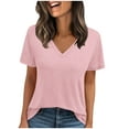 thumbnail image 1 of Casual T Shirts for Women Short Sleeve Solid Color V Neck Summer Tunic Tops Summer Base Tee Tshirts (M, Pink), 1 of 7