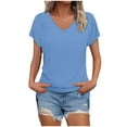thumbnail image 1 of Casual T-shirts for Women Short Sleeve V Neck Dolman Tops Loose Fit Solid Color Summer Tshirts (L, Light Blue), 1 of 7