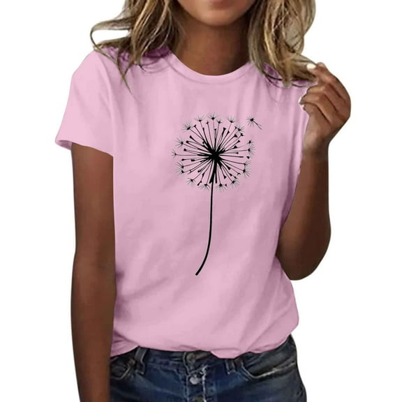 Casual T-shirts for Women Sunflower Print Crew Neck Short Sleeve Tops Soft Base Pullover Graphic Tees (2XL, Pink 04)