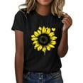 thumbnail image 1 of Casual T-shirts for Women Sunflower Print Crew Neck Short Sleeve Tops Soft Base Pullover Graphic Tees (S, Black 02), 1 of 5