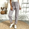 thumbnail image 1 of Casual Tapered Trousers for Women Vertical Stripes Elastic Drawstring High Rise Relaxed Fit Everyday Pants with Pockets, 1 of 5
