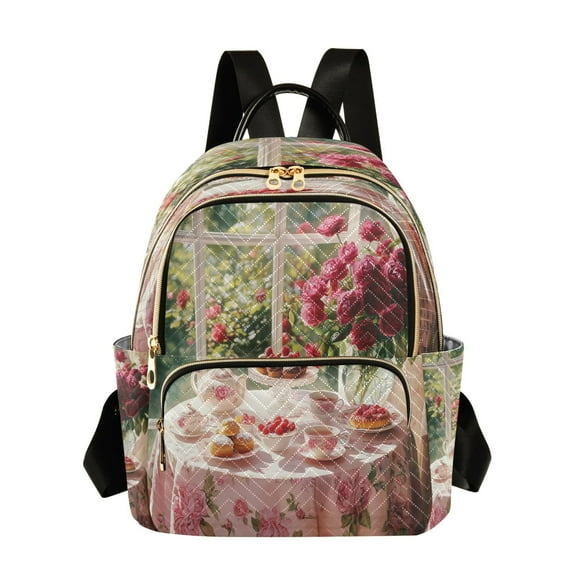 Casual Tea Set with Cakes Roses Backpack for School,College and Travel, Water Resistant Bookbag,