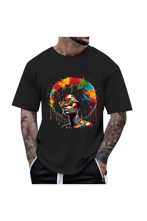 Casual Tees for Men Graphic Print Short Sleeve Crew Neck Soft Mens Undershirts,Black,XL