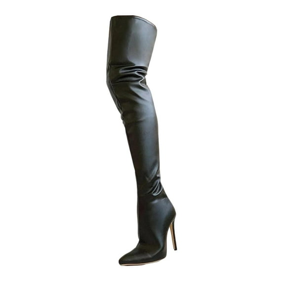 Casual Thigh High Boots Warmer Waterproof Winter Zipper Over Accessories PU Leather Knee Boots for Outdoor Home Party Outside , black, 37