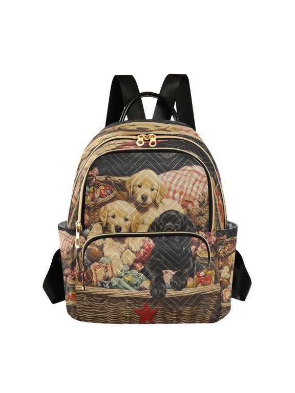 Casual Three Puppies in Basket Backpack for School,College and Travel, Water Resistant Bookbag,
