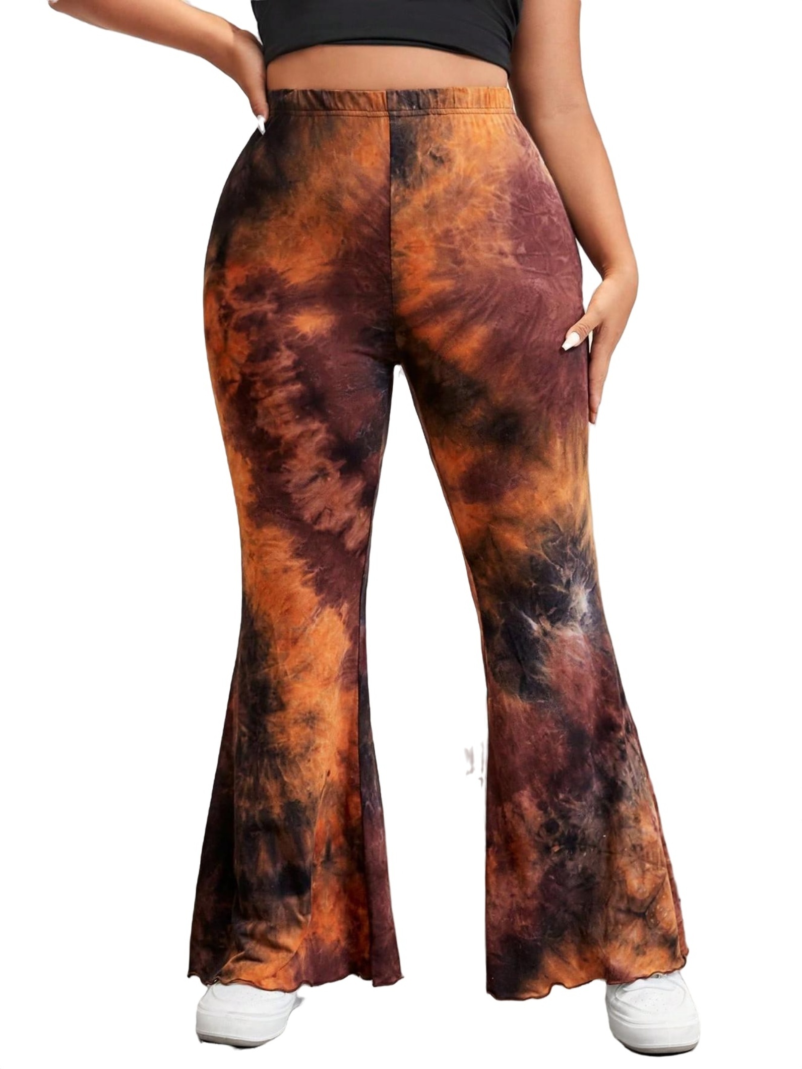 Casual Tie Dye Flare Leg Multicolor Plus Size Pants (Women's Plus